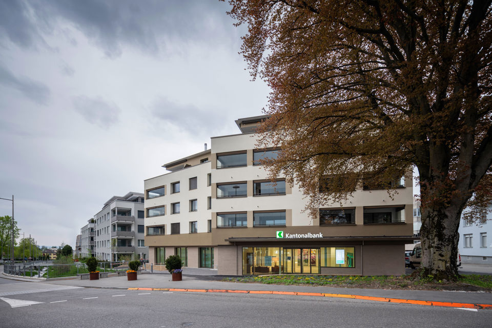 Ansicht vom Gebäude der Niederlassung der St.Galler Kantonalbank in Goldach
