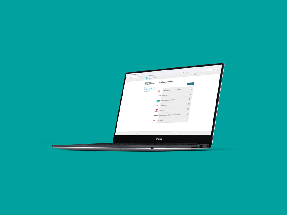 Laptop mit geöffneter Ansicht auf die E-Bill-Funktion der St.Galler Kantonalbank