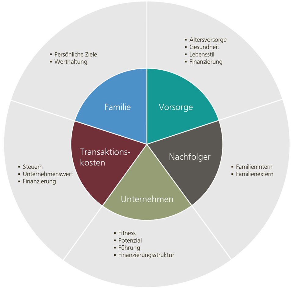 Grafik zu fünf persönlichen Aspekten, die in der Nachfolgeplanung durch die SGKB berücksichtigt werden
