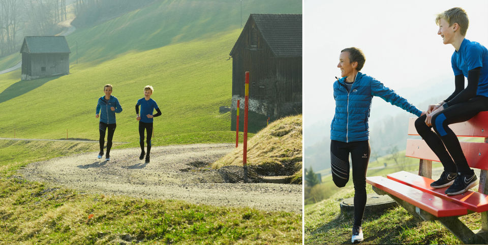 SGFB Kundin Regula Gebelin beim Jogging mit ihrem Sohn.
