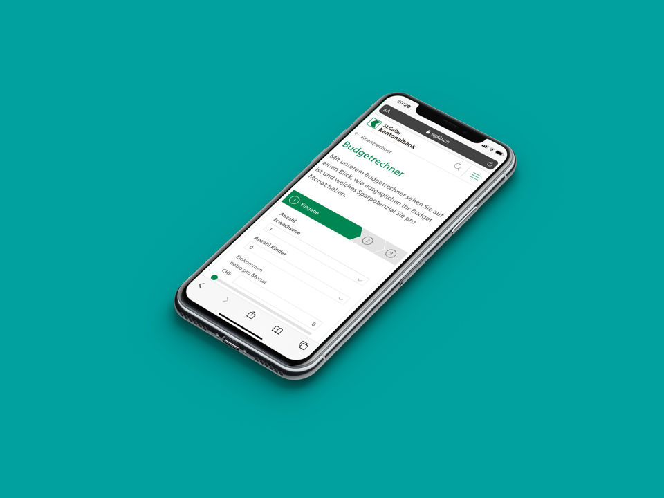 Ansicht des Budgetrechners der St.Galler Kantonalbank auf einem iPhone