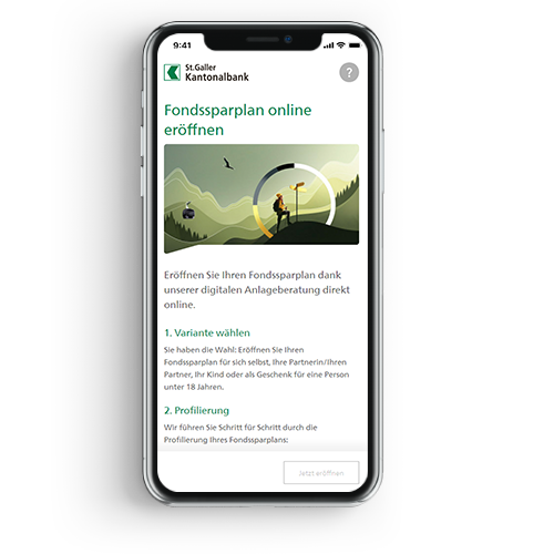 Monitor zeigt die Online-Fondskonto-Eröffnung der St.Galler Kantonalbank