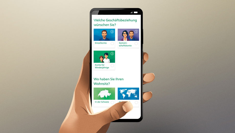 Illustration der Online-Kontoeröffnung der SGKB auf dem Display eines Smartphones