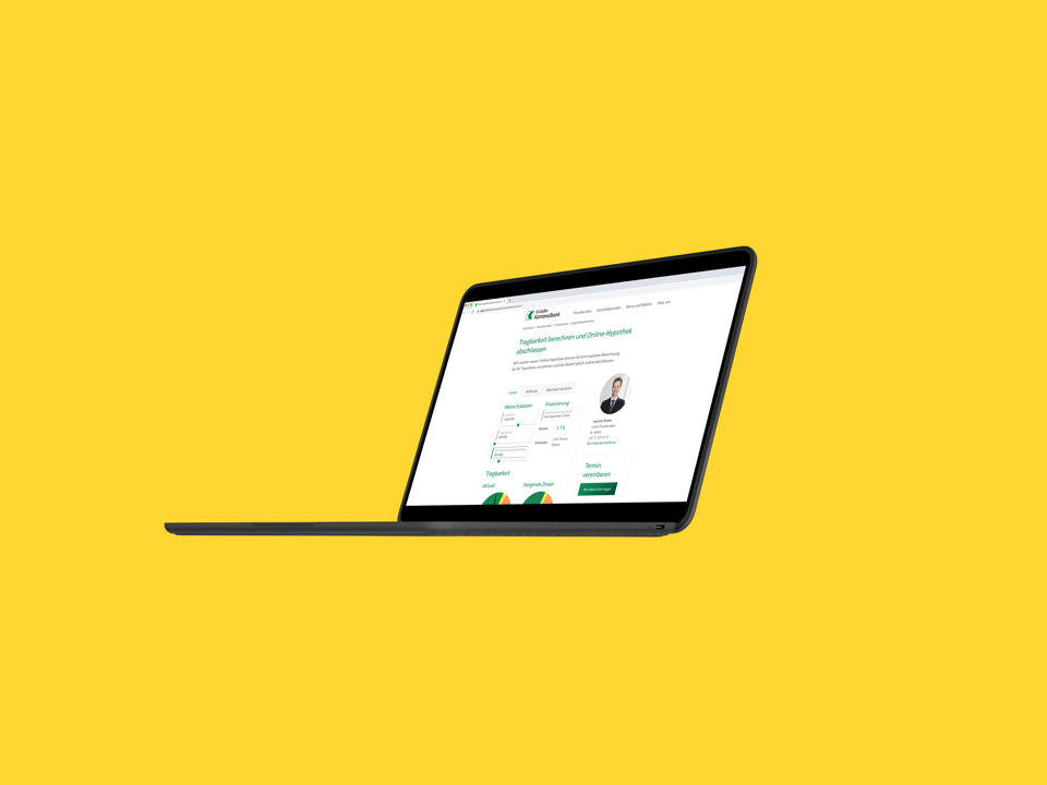 Laptop mit geöffneter Webseite zur Online Hypothek der St.Galler Kantonalbank